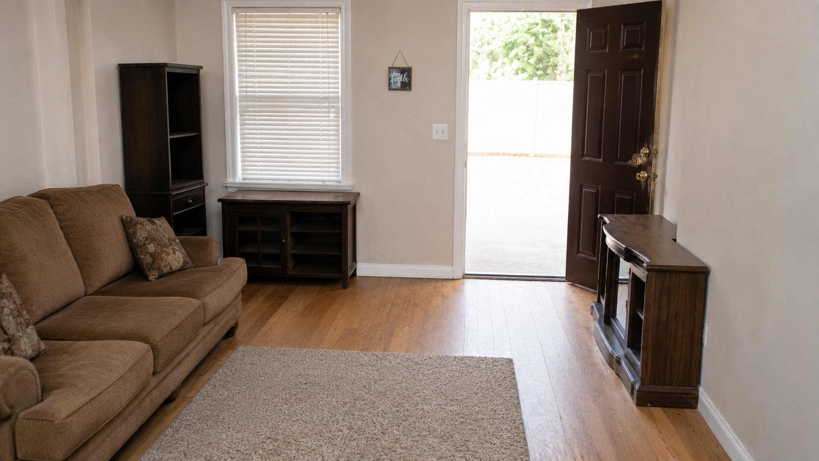 After: living room cleared and clean